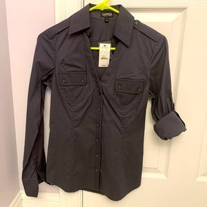 ***NWT Express Essential Stretch Convertible Sleeve Button -Up***